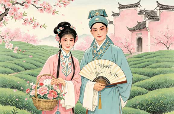 黄梅戏花旦小生舞台艺术照