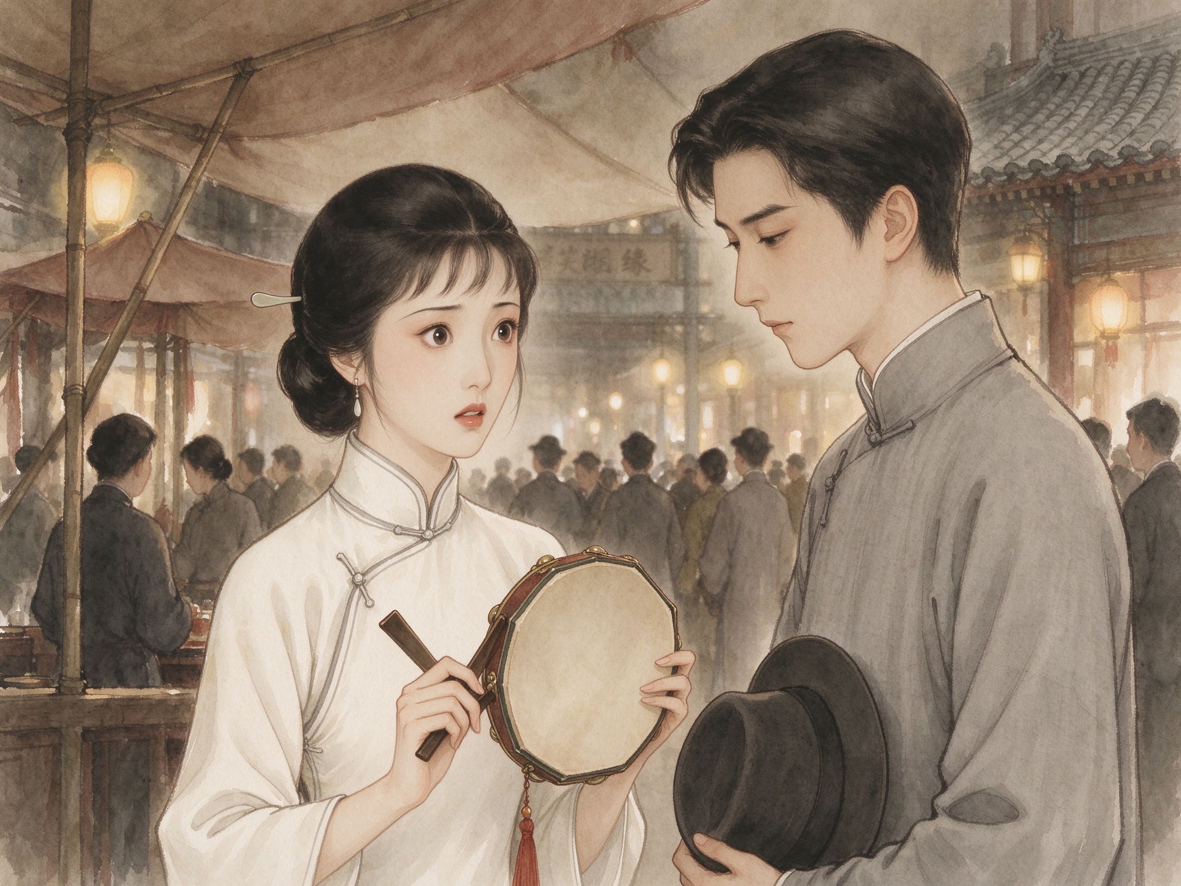 黄梅戏《啼笑因缘》沈凤喜在天桥鼓书场为樊家树敲鼓演唱