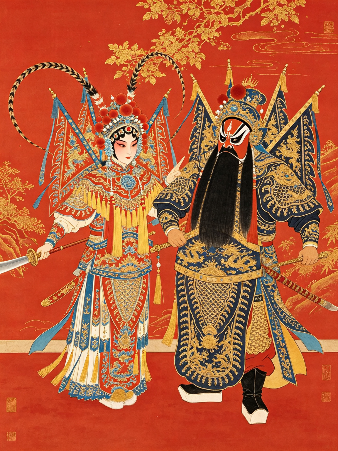 京剧打焦赞杨排风与焦赞舞台艺术——杨排风武旦刀马旦英武勇猛巾帼英雄，焦赞花脸魁梧豪迈战场场景