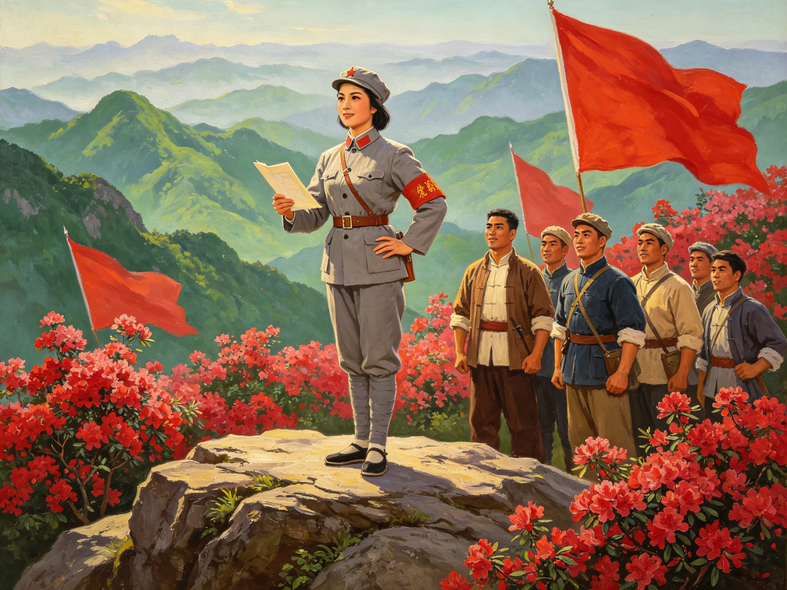 京剧《杜鹃山》杨春霞饰演柯湘在杜鹃山顶