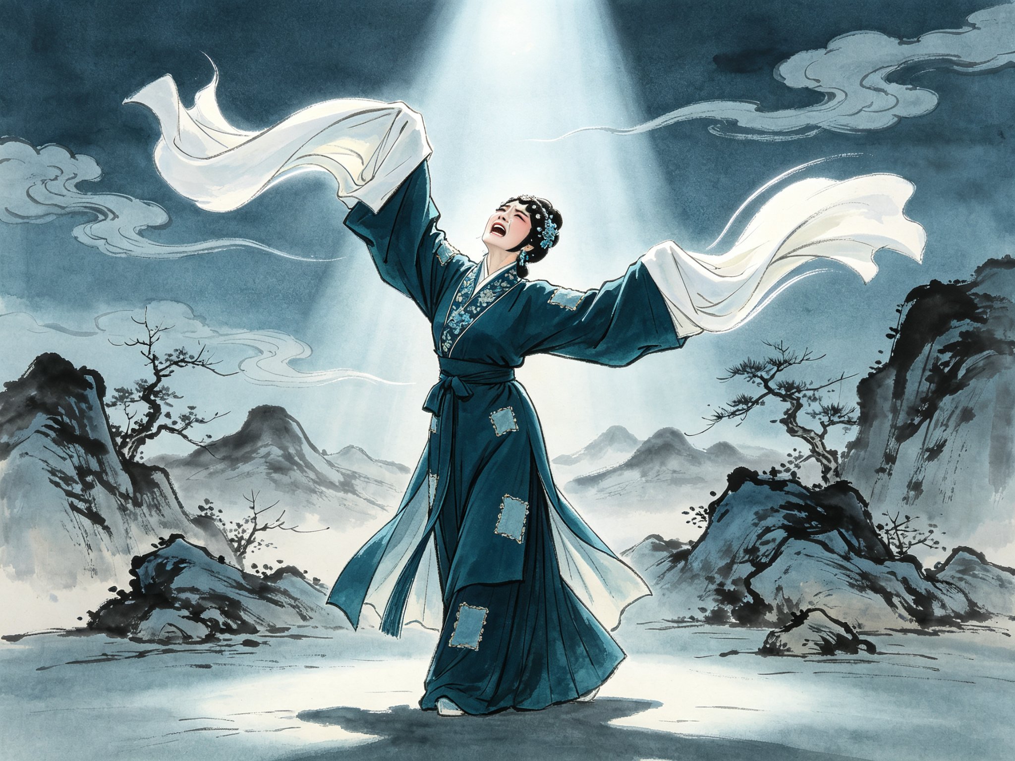 京剧《荒山泪》程派青衣张慧珠镶补丁女褶水袖双扬仰天长叹
