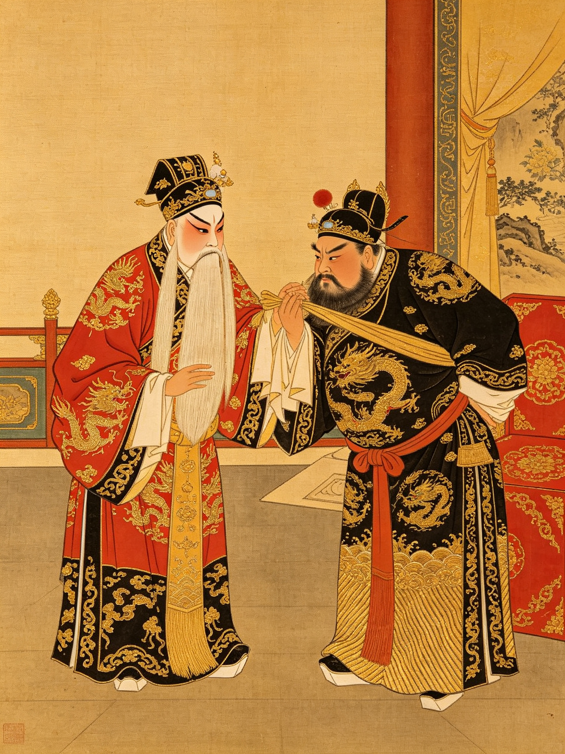 京剧将相和舞台艺术照——谭富英、裘盛戎大师将相和经典舞台形象，蔺相如与廉颇负荆请罪