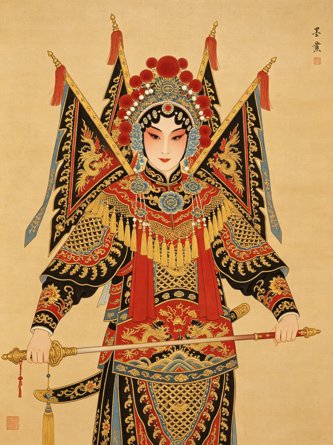 京剧墨黛舞台艺术照——尚小云大师墨黛经典舞台形象，尚派刀马旦女将