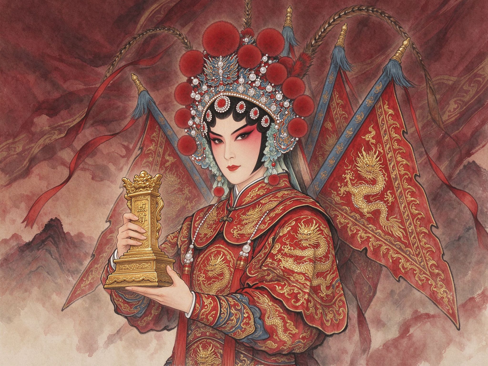 京剧《穆桂英挂帅》穆桂英红靠捧帅印、点将出征