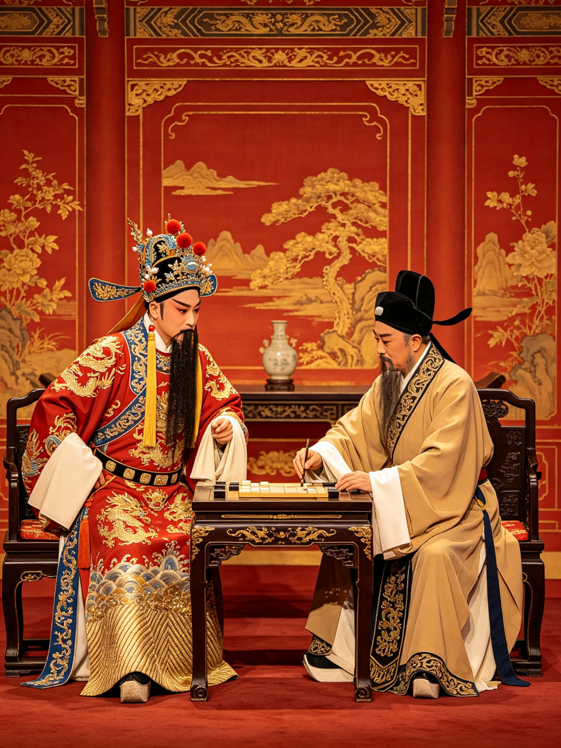 京剧群英会周瑜与诸葛亮舞台艺术——周瑜小生英武儒雅东吴大都督，诸葛亮老生儒雅智慧刘备军师，群英会智慧博弈场景