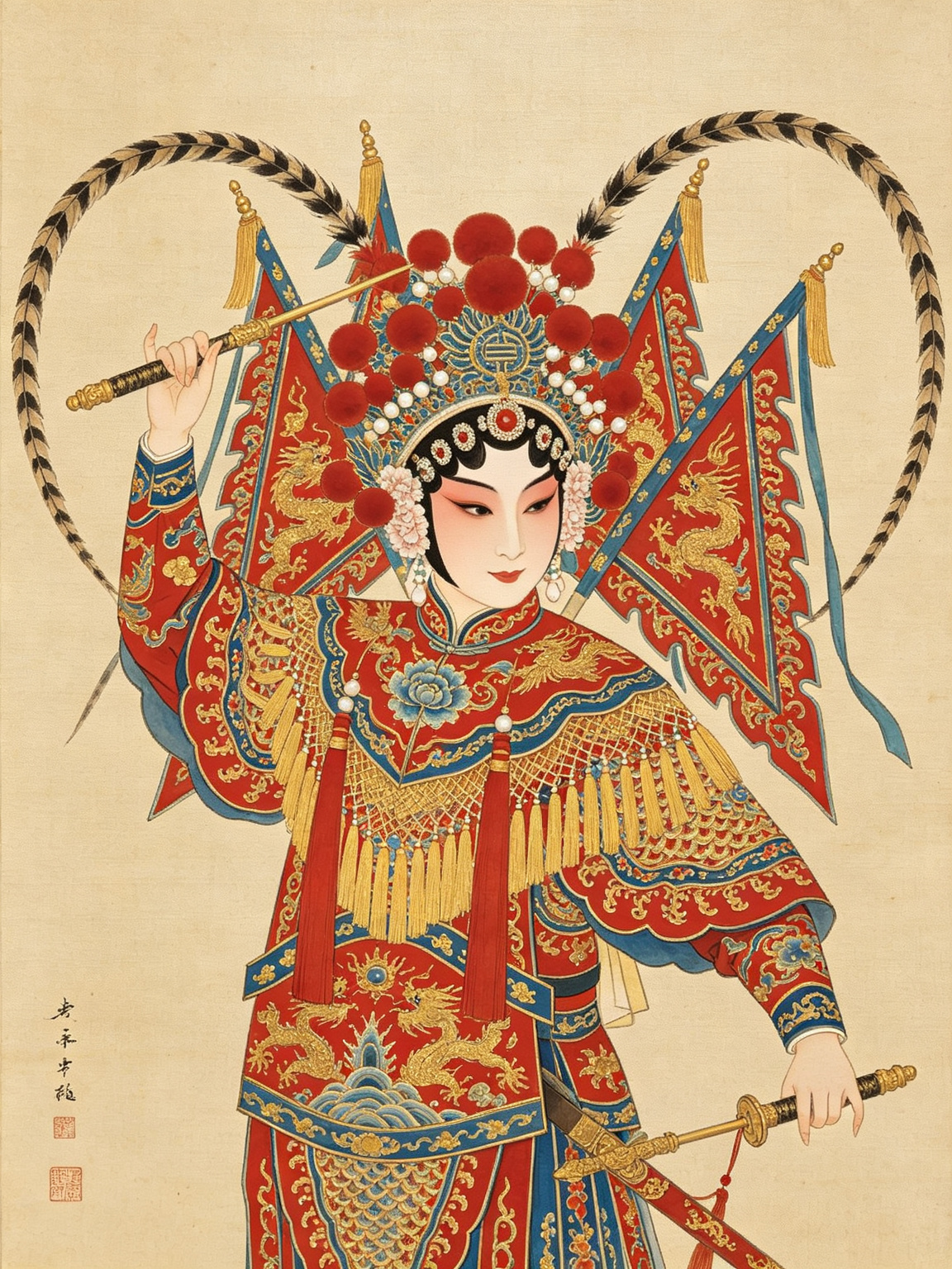 京剧双阳公主舞台艺术照——尚小云大师双阳公主经典舞台形象，尚派刀马旦女将
