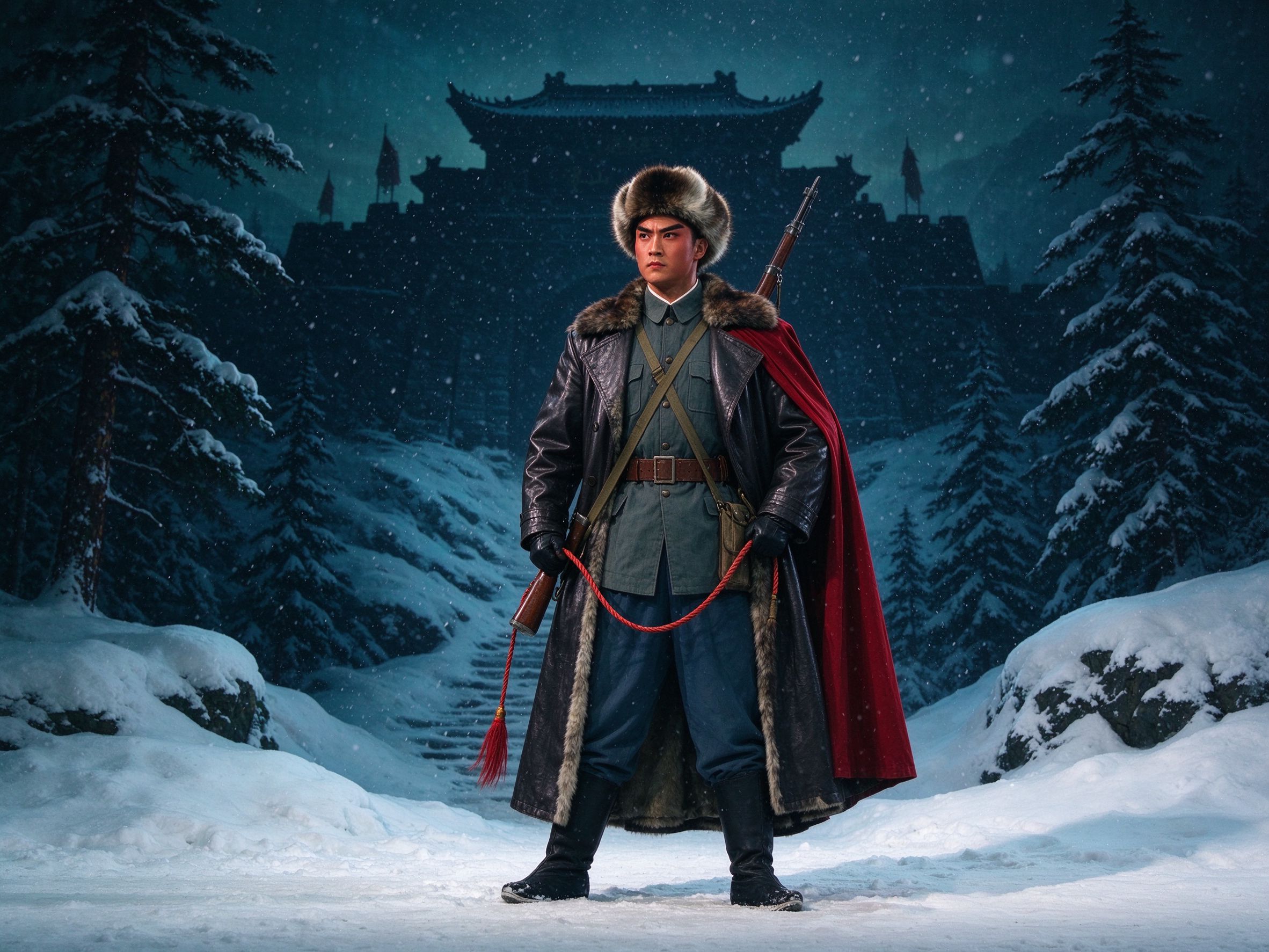 京剧《智取威虎山》杨子荣立于林海雪原
