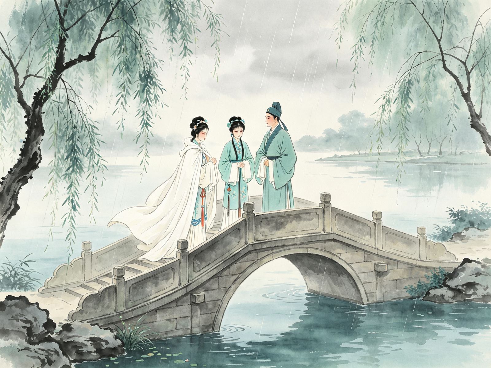评剧《白蛇传》西湖断桥白素贞许仙小青相会