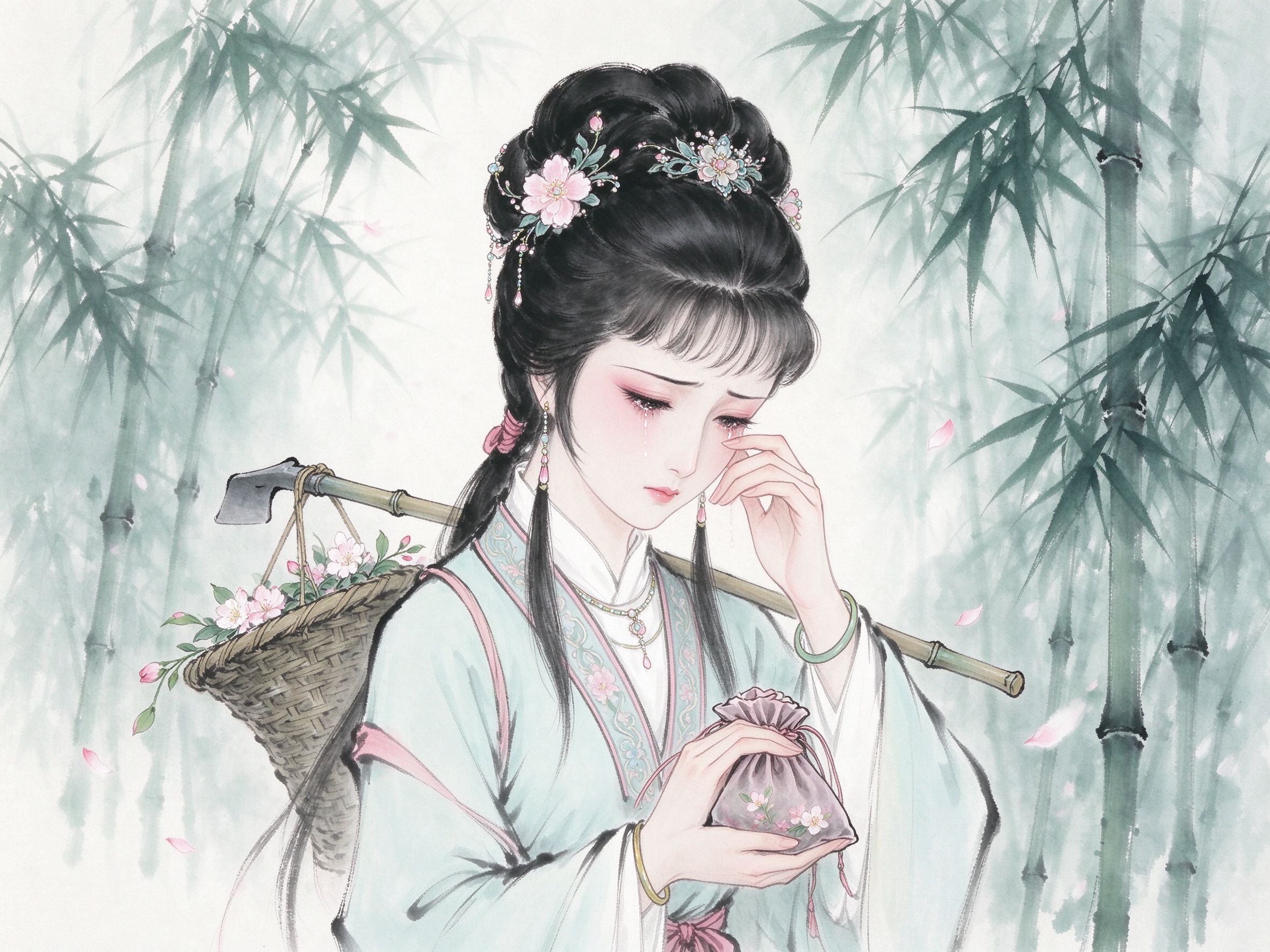评剧《红楼梦》韩少云饰演林黛玉葬花的形象