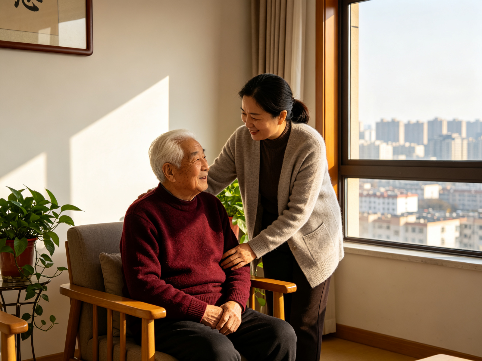 秦腔《迟开的玫瑰》中李梅饰演的乔雪梅立于深巷小院、前景深红玫瑰的现代戏场景