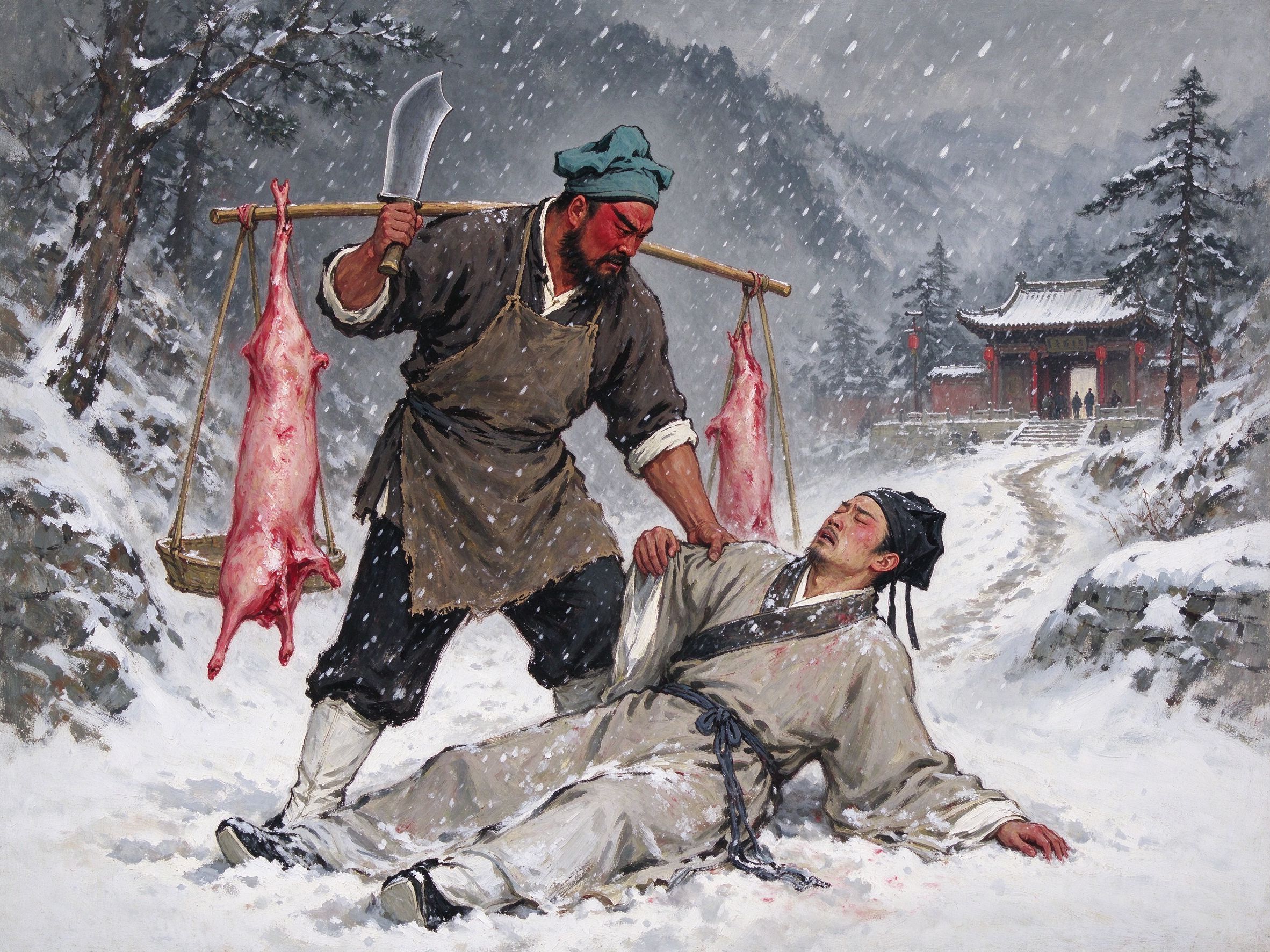 眉户《屠夫状元》胡山雪夜救人