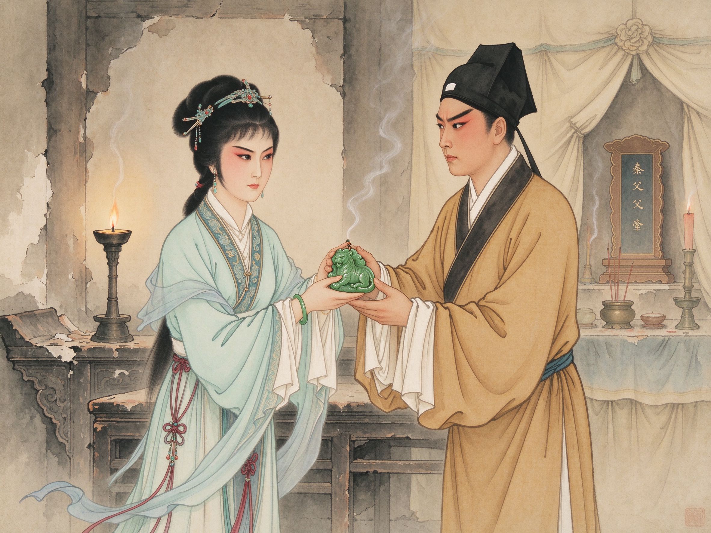 秦腔《玉虎坠》王娟娟慈云庵中赠玉虎坠与田郎定情
