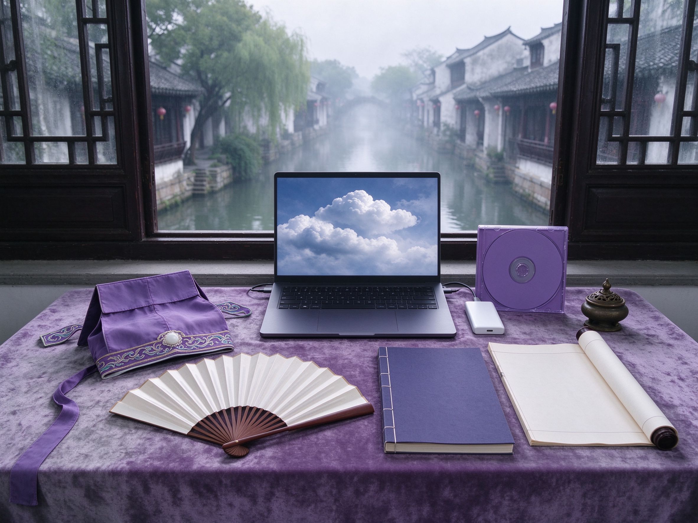 越剧合集下载 书生巾折扇与笔记本云盘图标