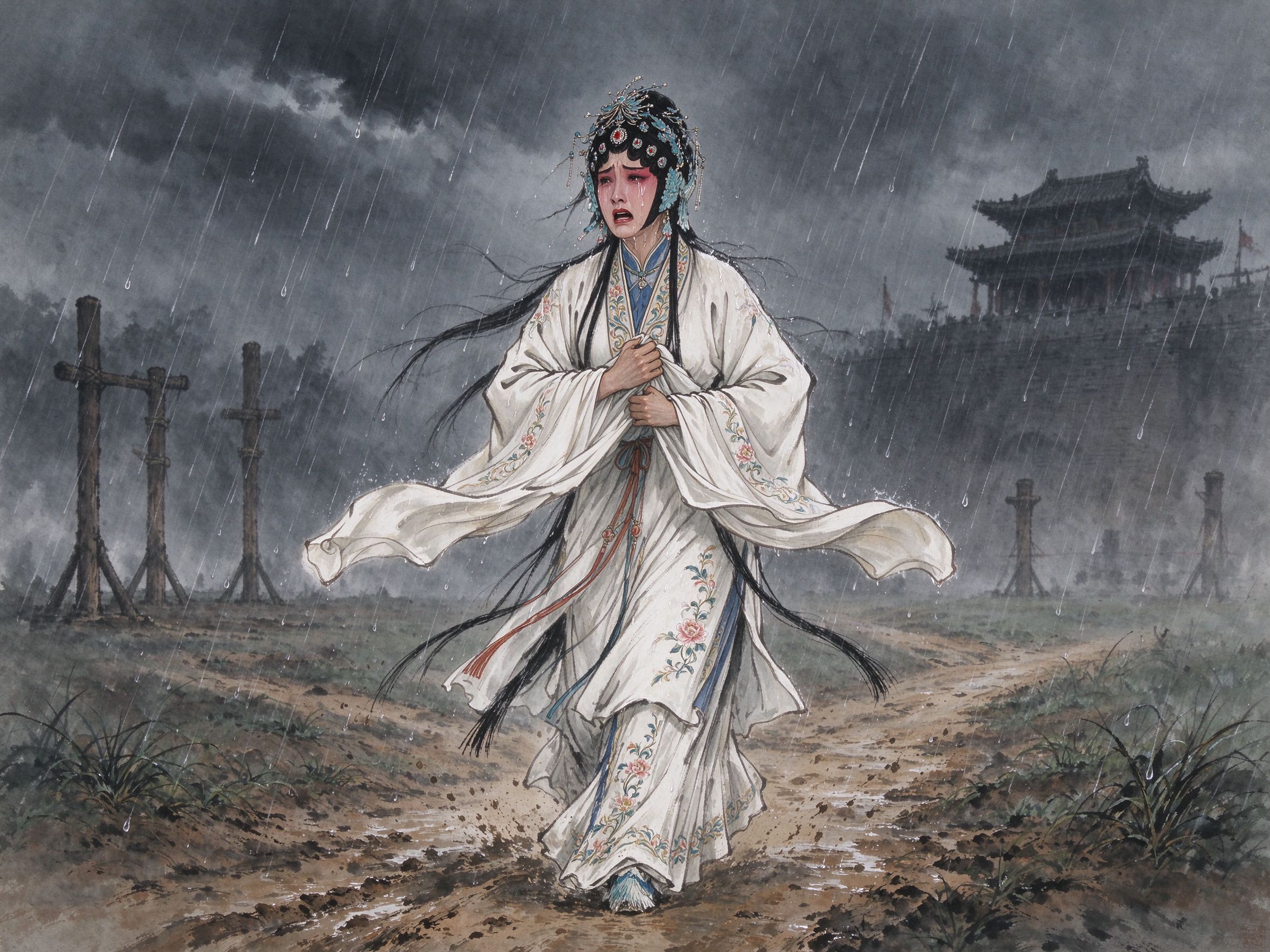 豫剧《大祭桩》黄桂英冒雨奔赴法场祭桩
