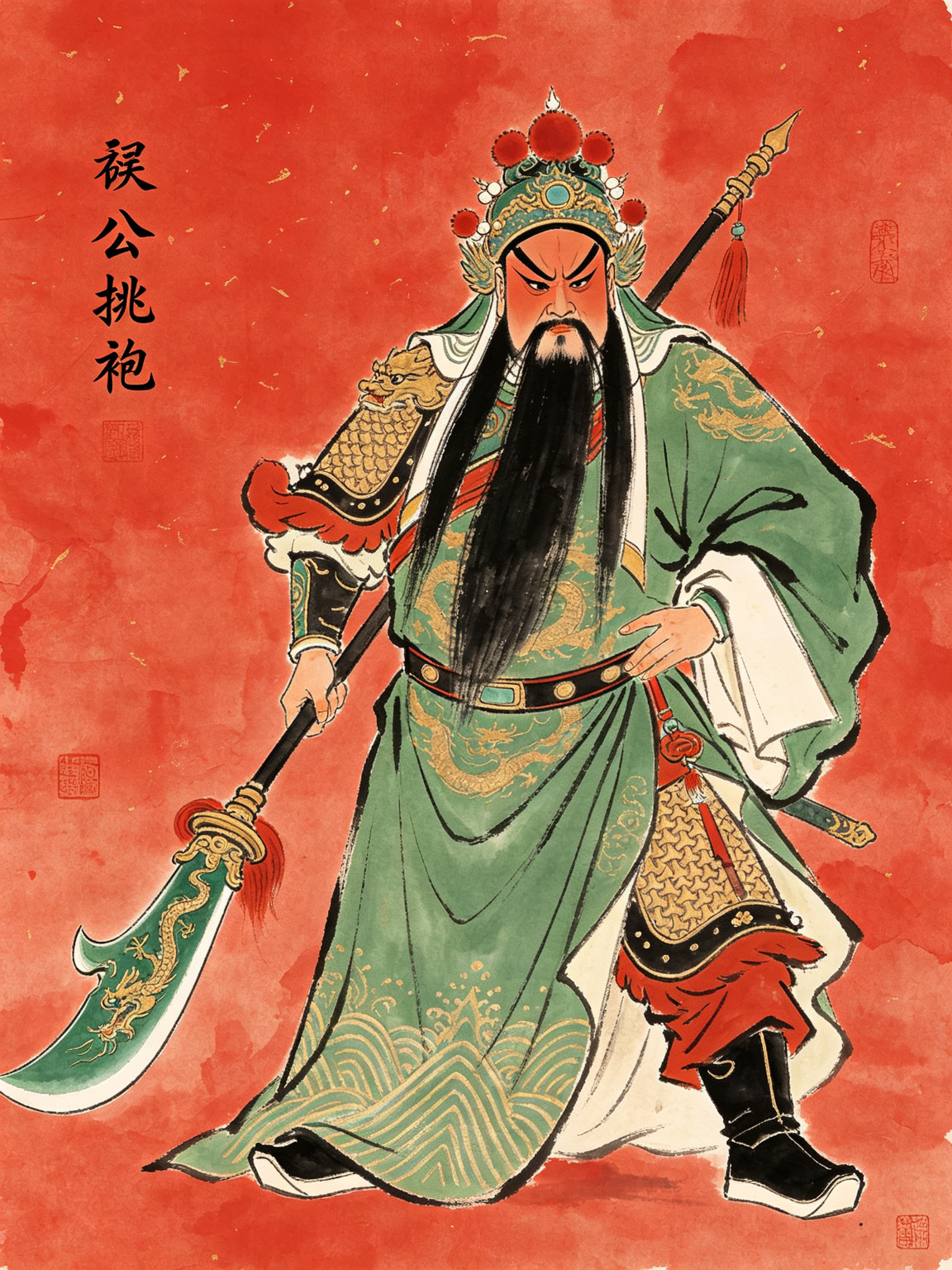 豫剧关公挑袍人物插图