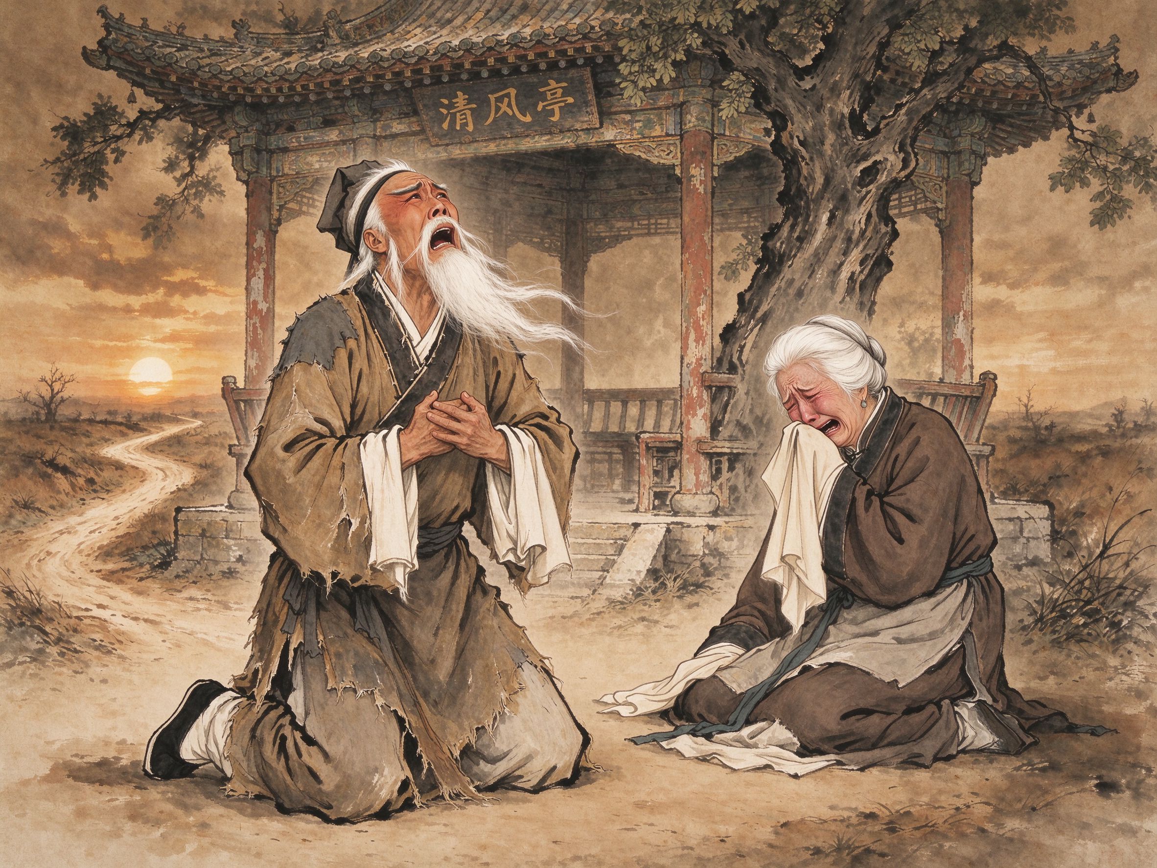 豫剧《清风亭上》张元秀贺氏夫妇清风亭前悲愤欲绝